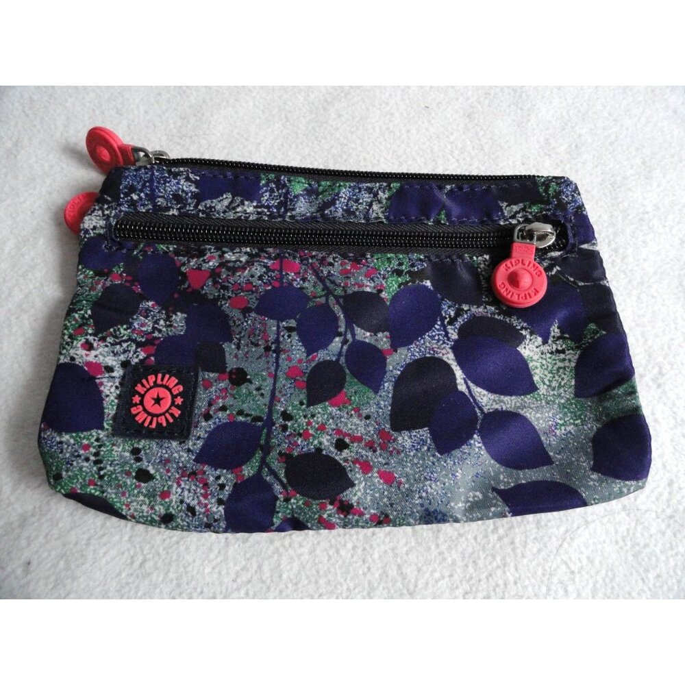 Kipling Purple Leaf Print Small Zippered Pouch